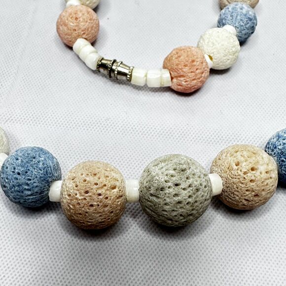 Vintage Textured Pastel Graduated Lava Bead Necklace 22” - Picture 5 of 12